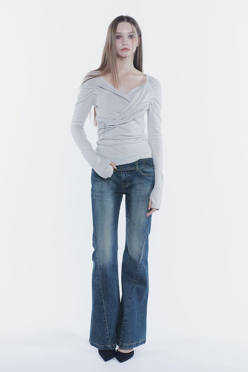VERA BELTED BOOT-CUT DENIM blue