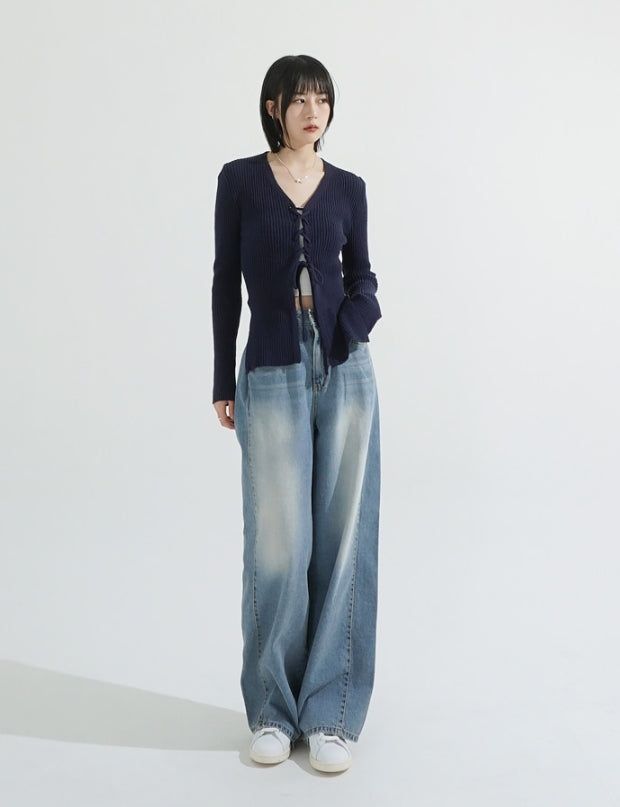 Side folding wide fit denim pants
