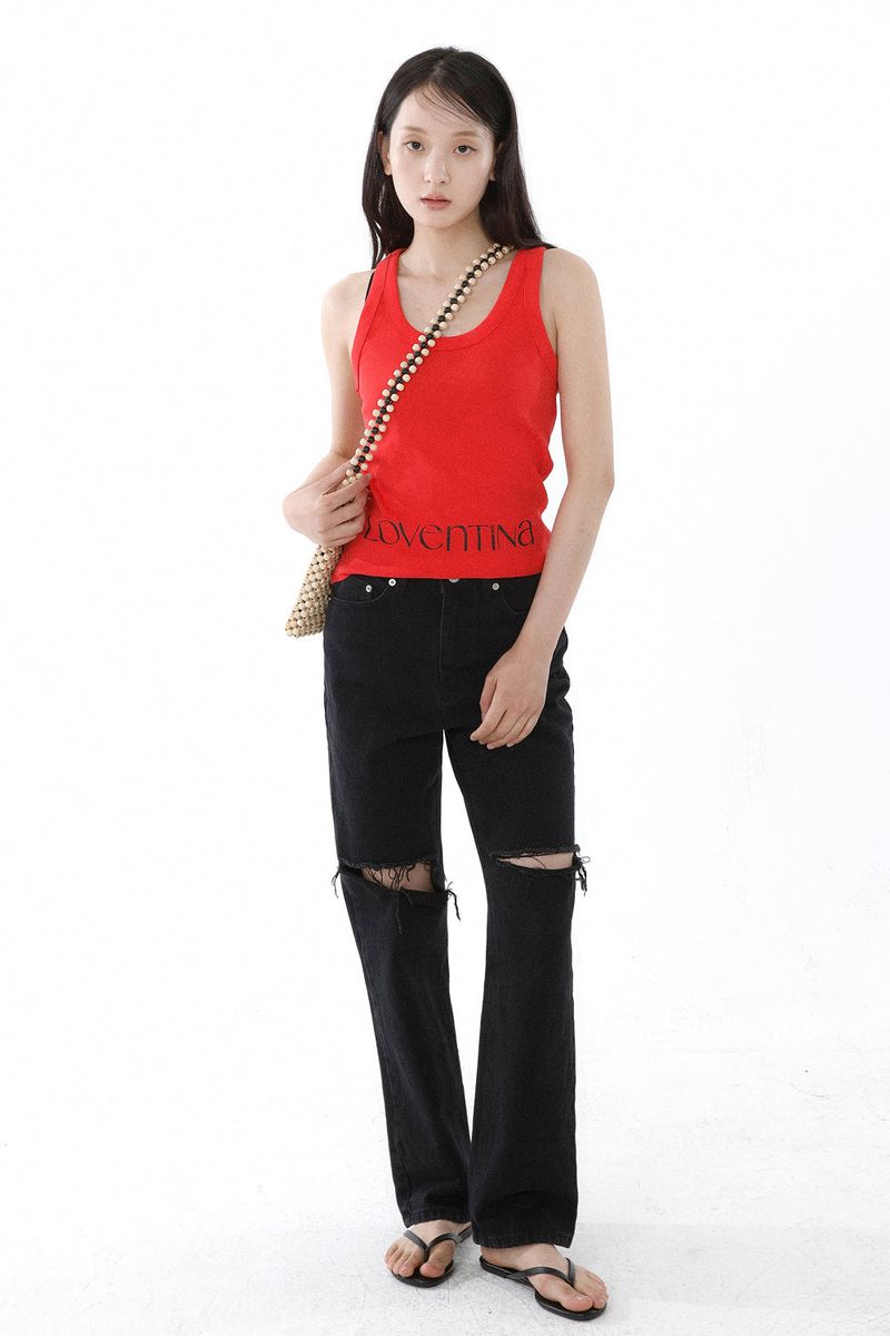 DEEP NECK SLEEVELESS TOP_ALL RED