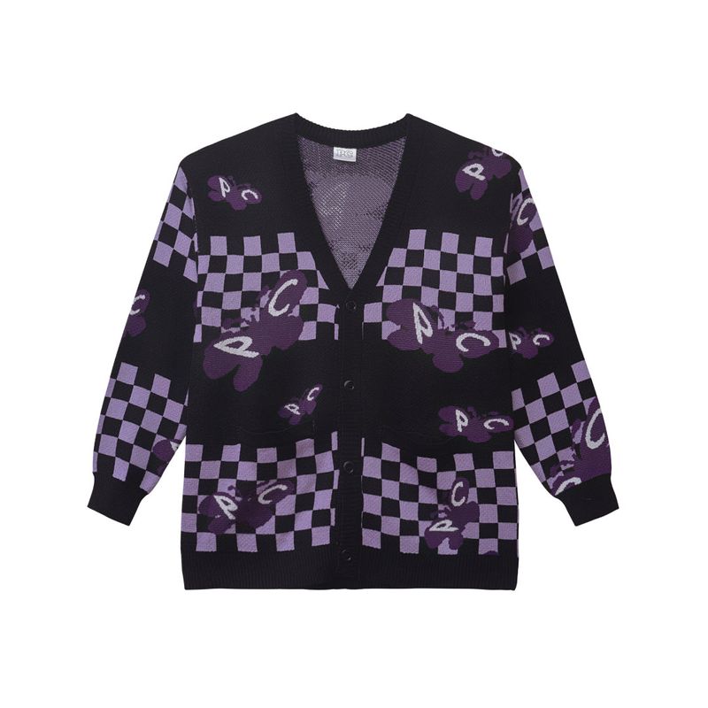  Social Butterfly Knit Cardigan - Black, White, Purple & Soft Purple