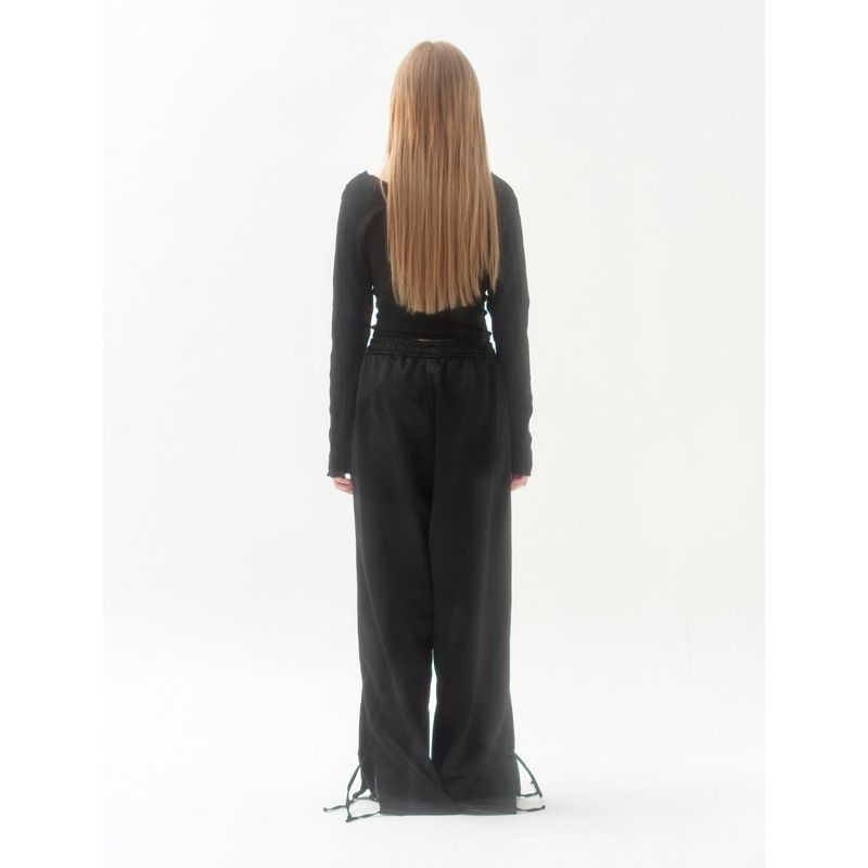 211-RIBBON SLIT SATIN PANTS