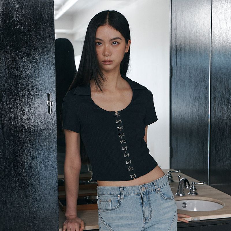 C HOOK & EYE SLIM HALF TOP_NAVY