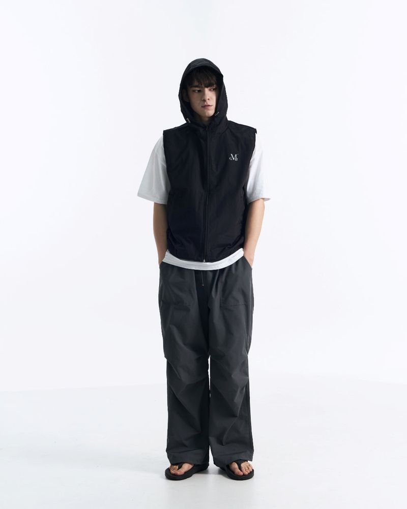 TECH NYLON HOOD VEST (Black, Charcoal) 