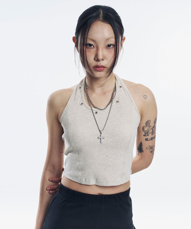 Eyelet Halterneck Sleeveless - Oatmeal