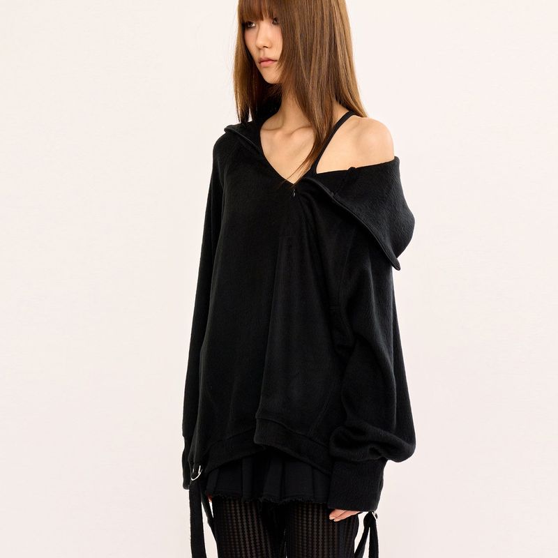 Hairy Zipslit Pullover - Black