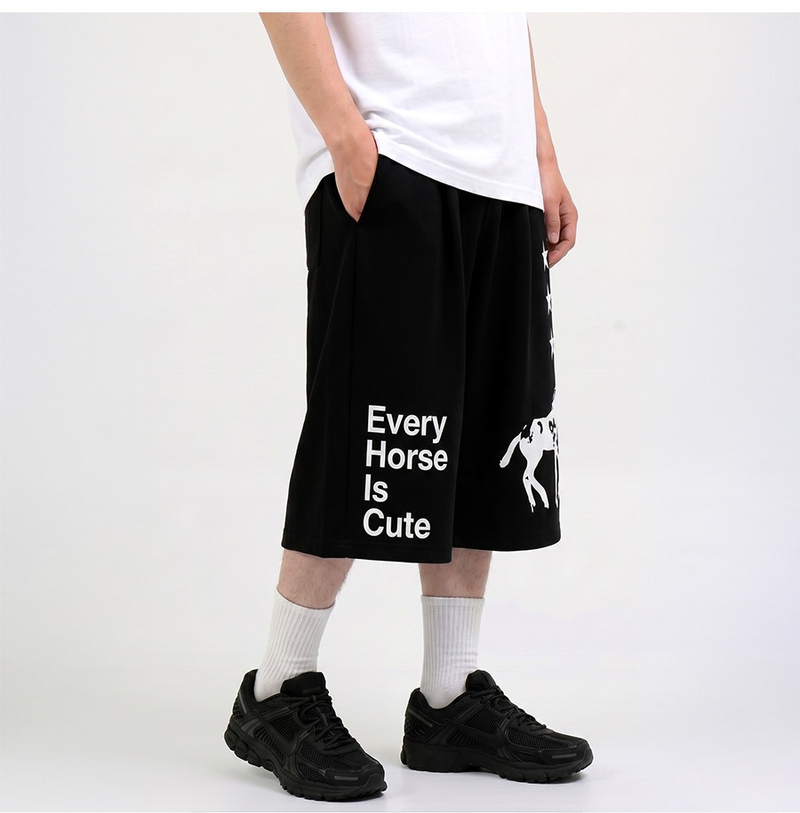Balloon Curved Sweat Bermuda Pants Black Horse
