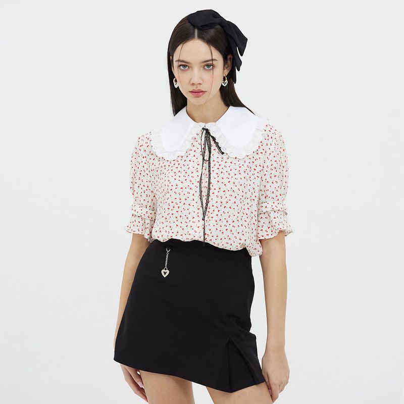 LACE BIG COLLAR FLOWER BLOUSE _ WHITE