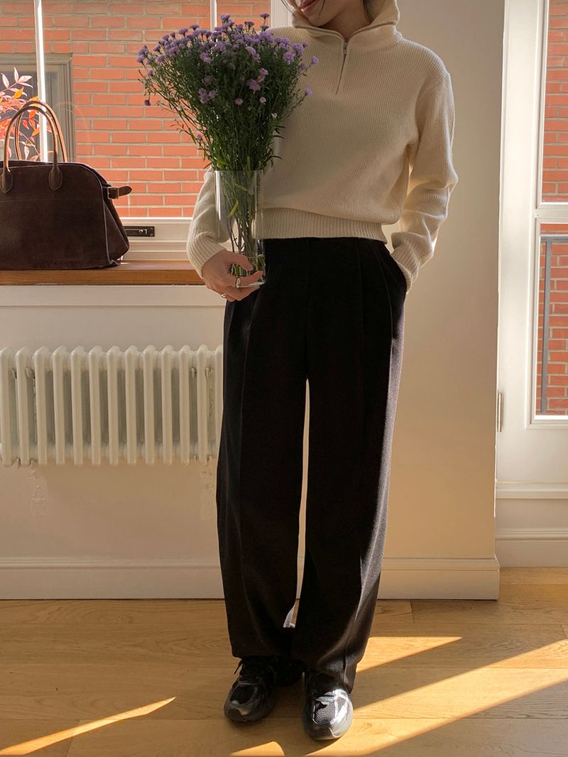 [MADE] [Wool Napping] Winter Warm Pintuck Wide Slacks