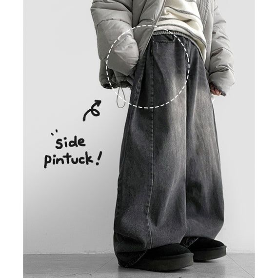 hijjoo（ハイチュー）の「[2nd Length 🤍 Balloon fit!] Garne side pin tuck slit wide denim pants（Pants）」