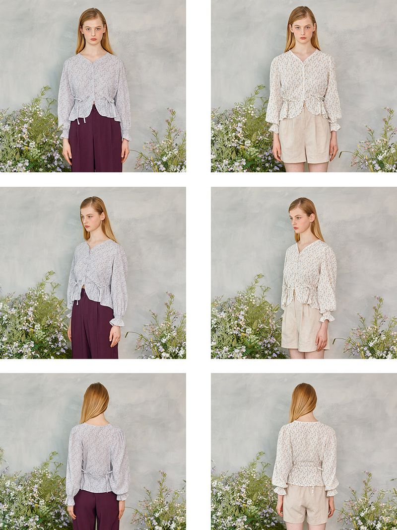 Lace Button Puff Blouse (2colors)