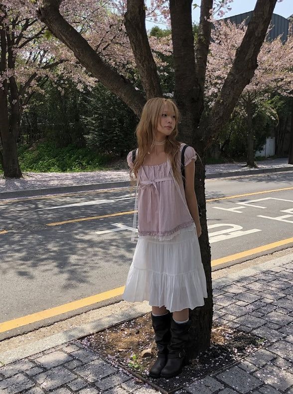 Horin Scarf Set Dot Ribbon Lace Blouse 
