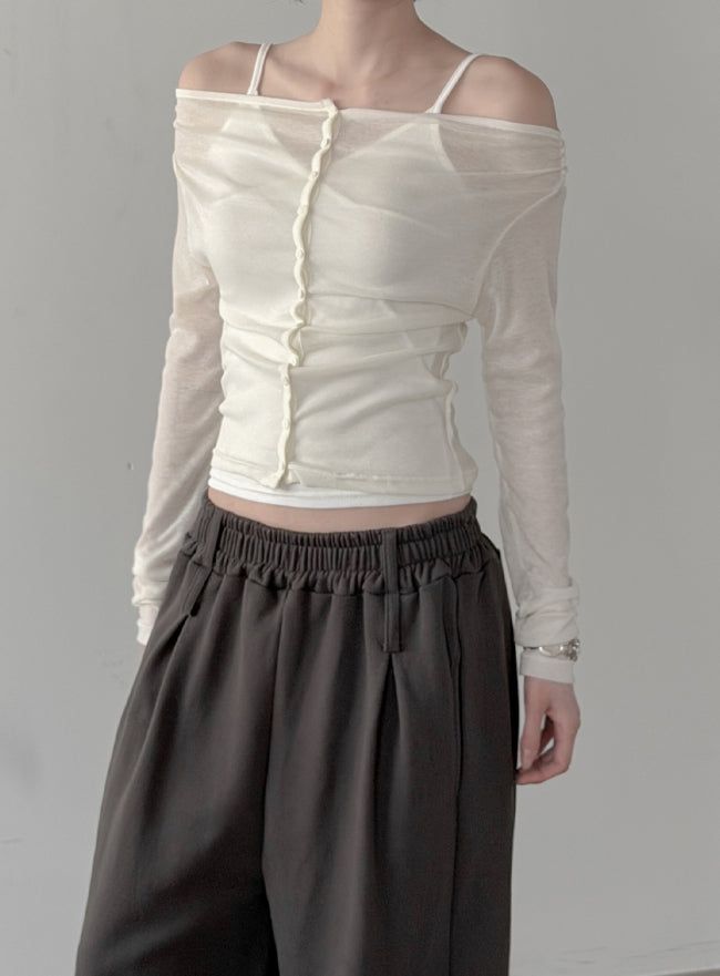 Bellin See-through Off-Shoulder Cardigan
