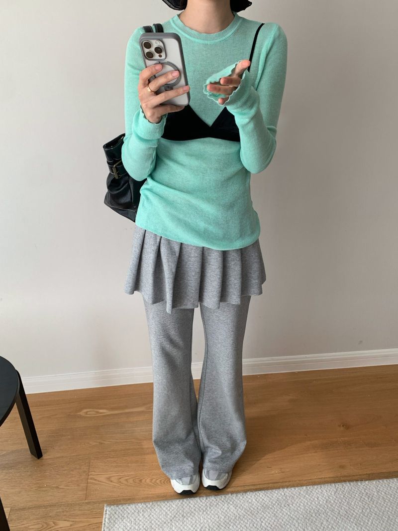 Pleated Skirt Stretch Long Pants