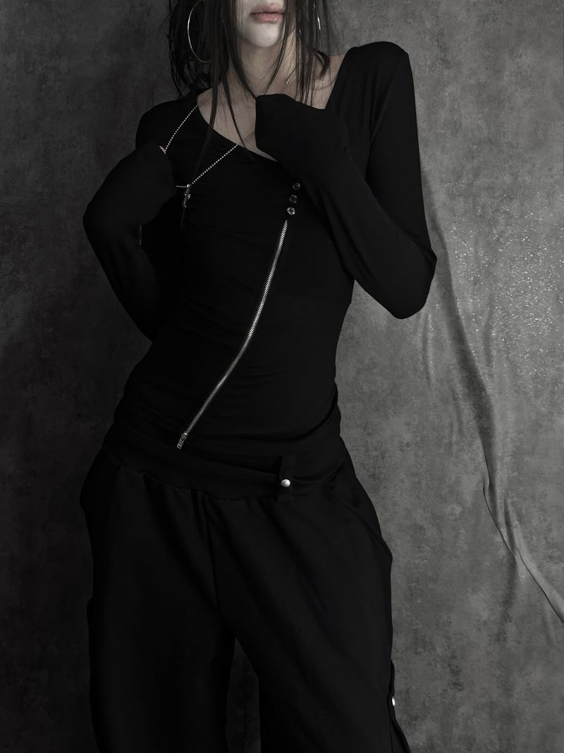 diagonal zipper button T (2color)