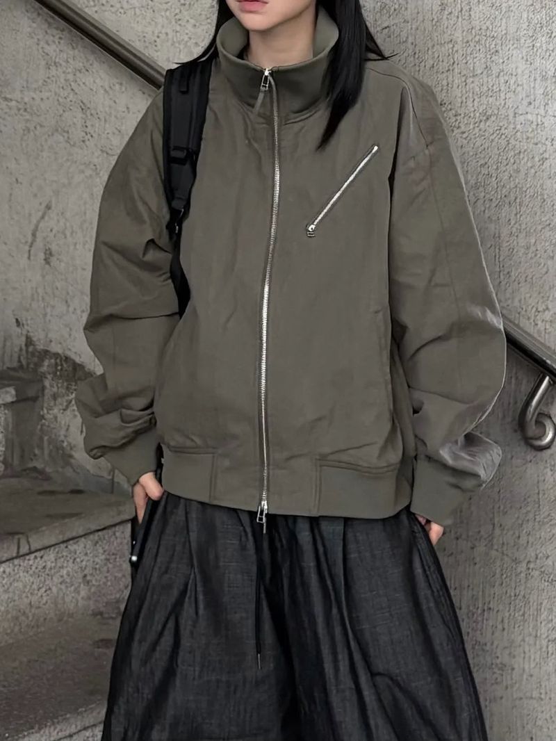 two-way washed cotton high neck jumper