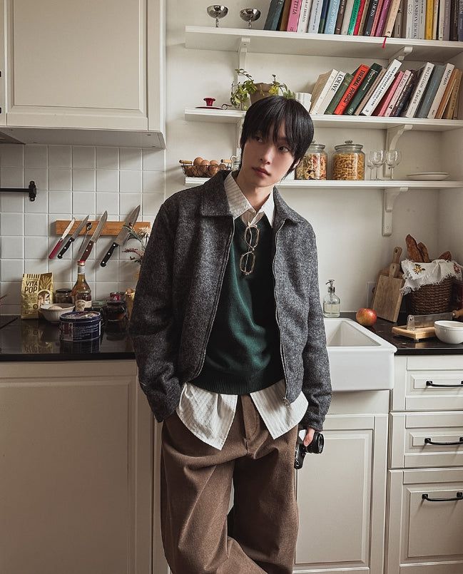 Log Mohair Wool Crop Jacket
