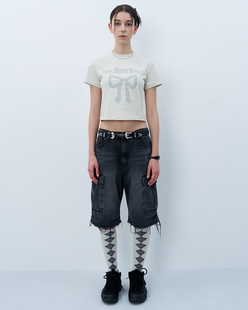 NEVER BREAK CROP TSHIRT-BEIGE