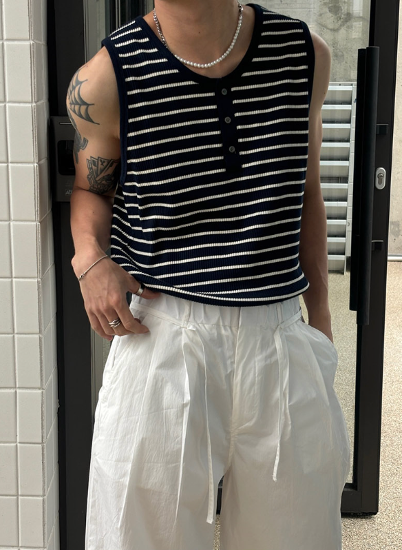 [S/S] Stripe henry neck sleeveless(3color)