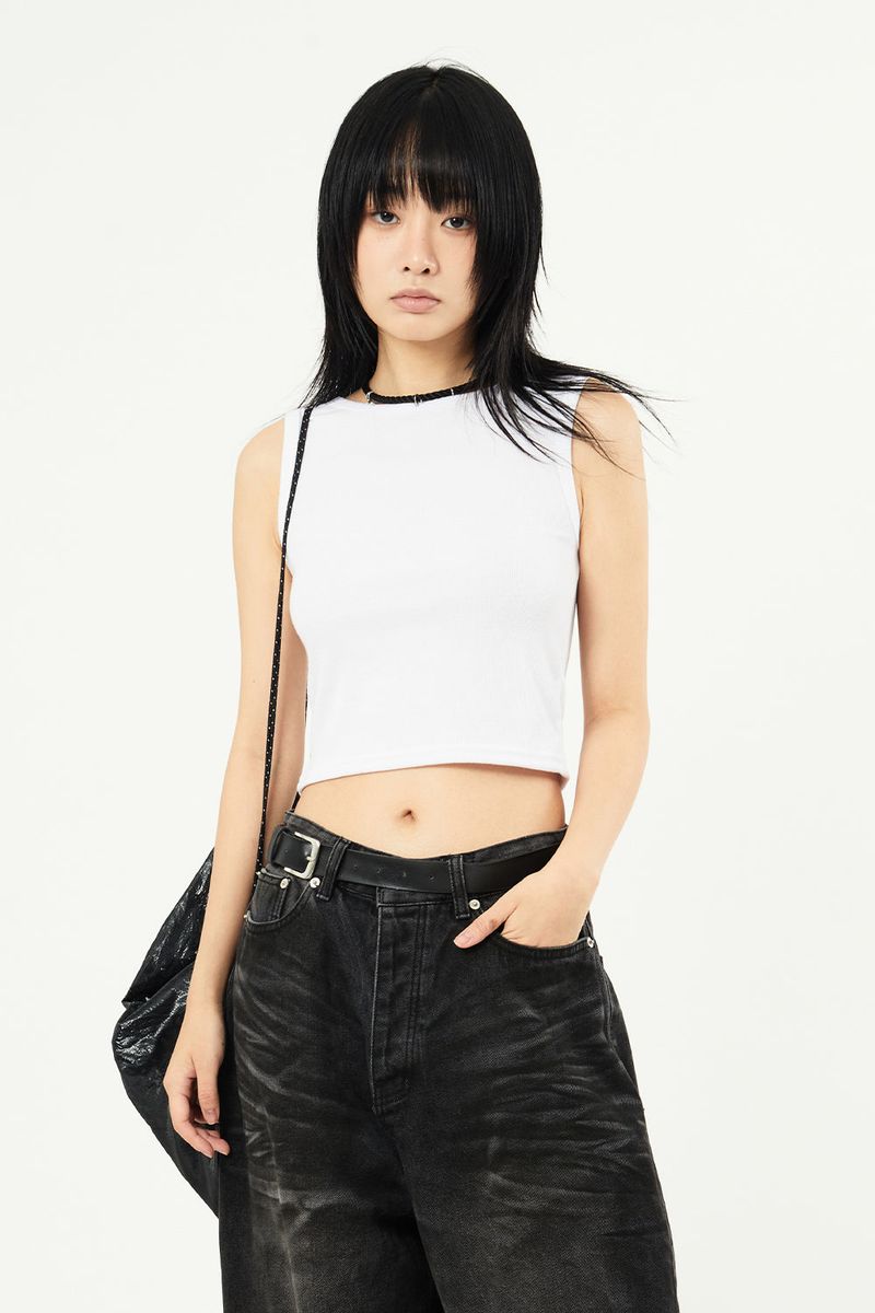Raucohouse(ラウコハウス)の「Crew-neck ribbed crop sleeveless top(Tops)」