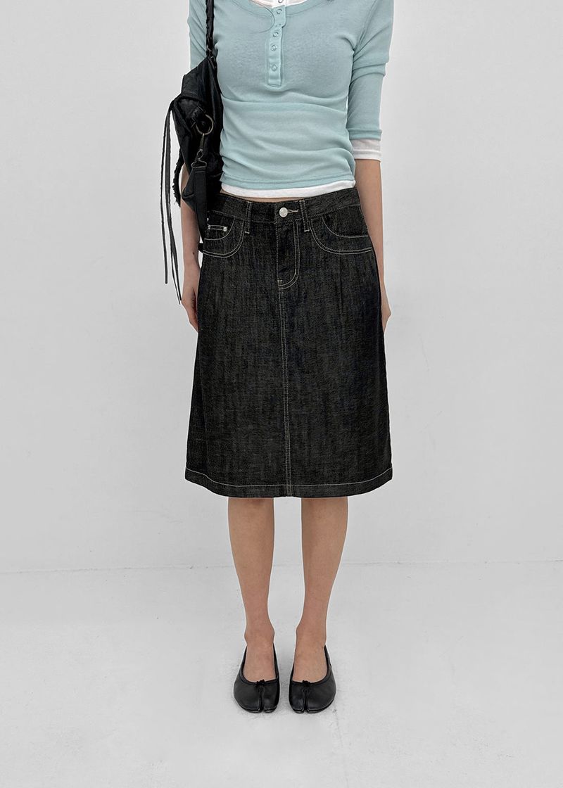 BLACKUP（ブラックアップ）の「[MADE] Bitum Summer Denim Midi Skirt（Skirts）」