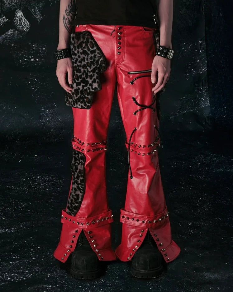 Cozy Worldwide(コージー ワールドワイド)の「"FLAWLESS" LEOPARD MIX RED LEATHER SKINNY FLARED(Pants)」
