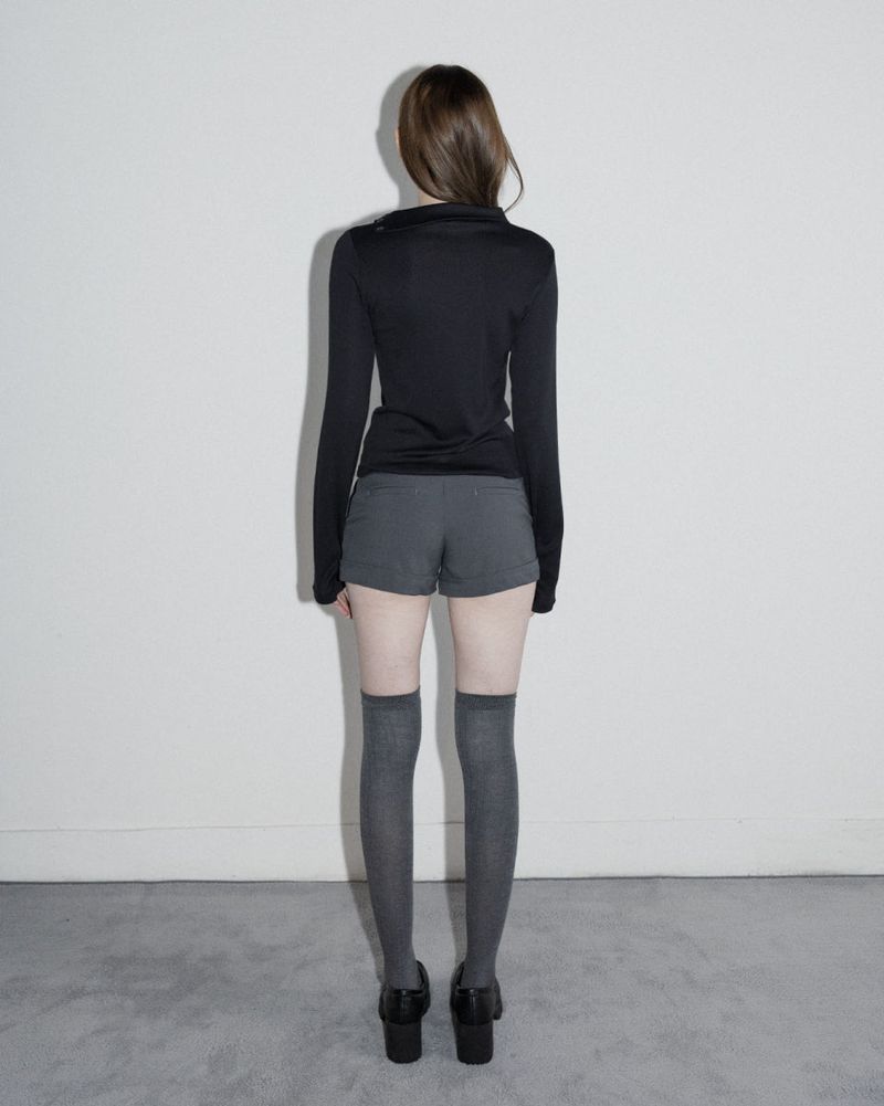 Diagonal Button Long Sleeve Black