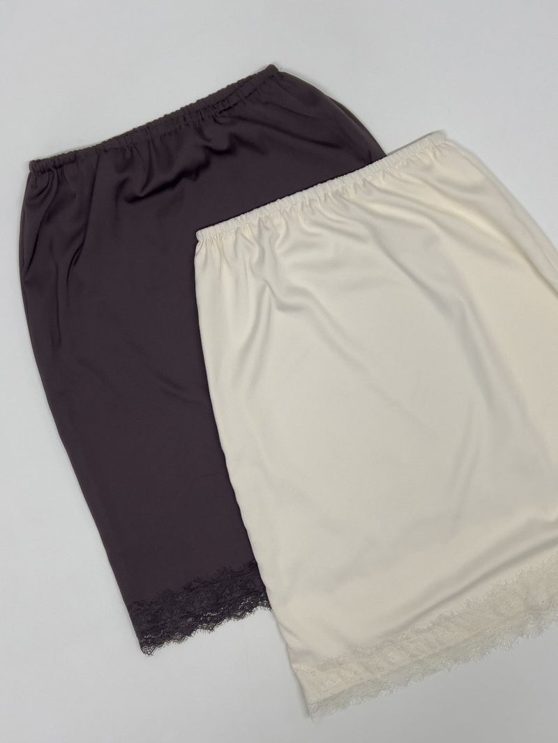 Lace Satin Midi Skirt