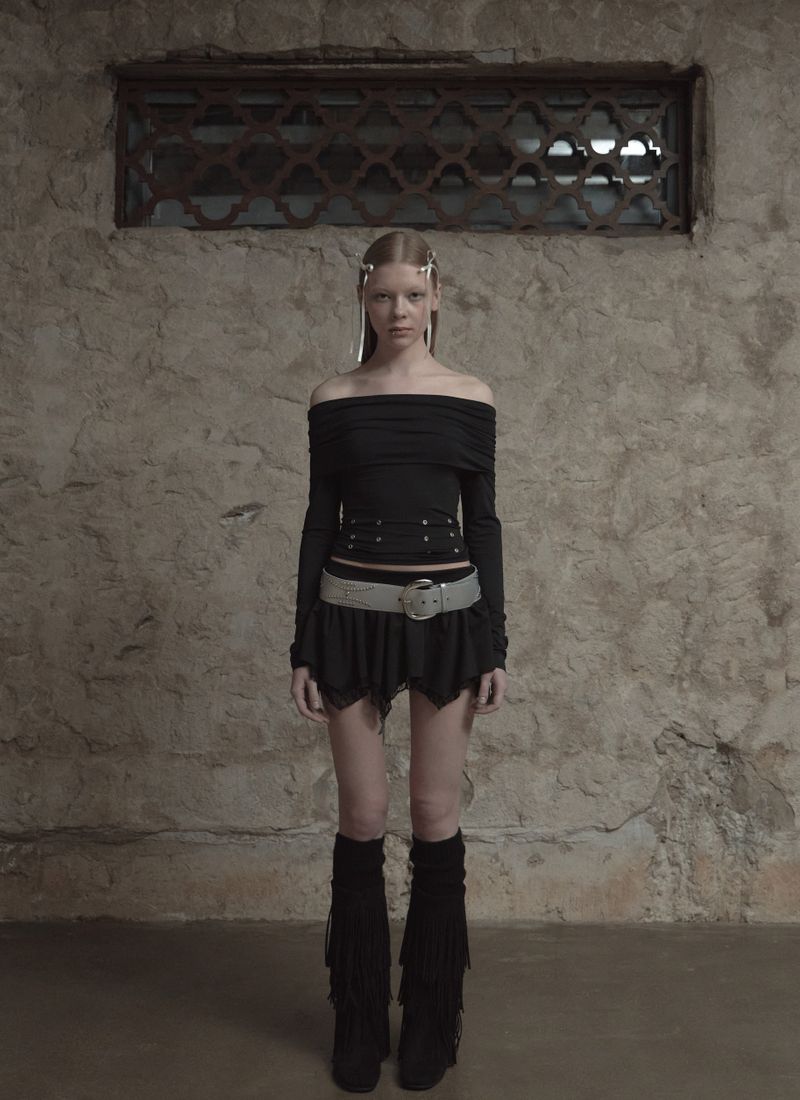 Flare lace skirt (Black)