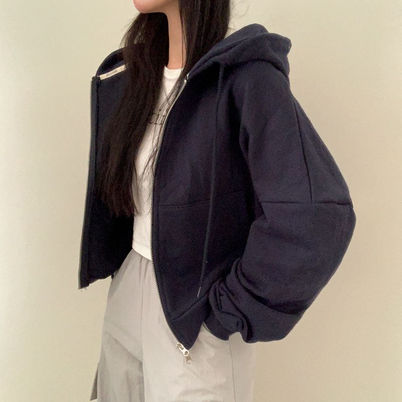 [BELLIDE MADE] Spring version, embroidered two-way cropped zip-up hoodie
