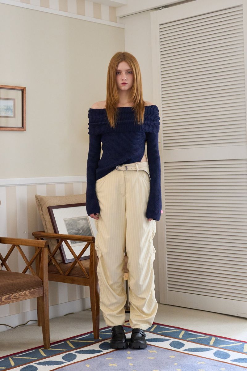 SHIRRING LONG PANTS CREAM