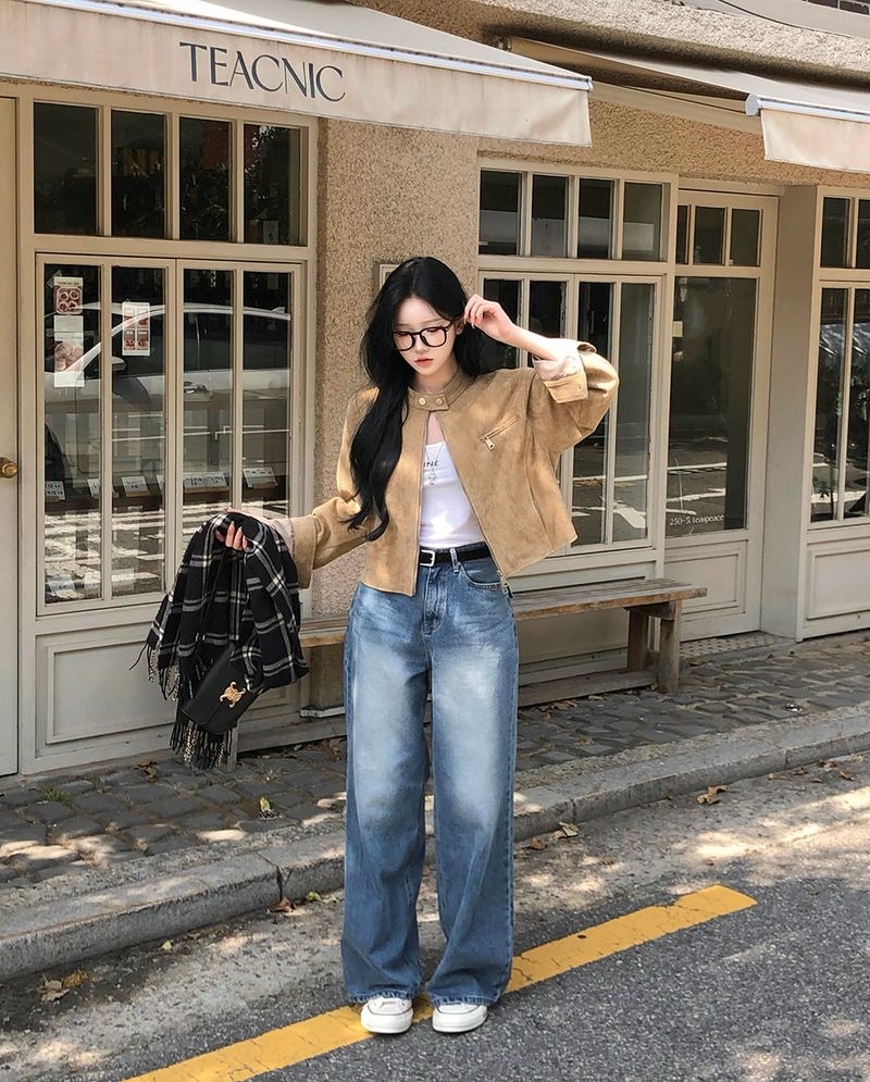 [BELLIDE MADE] BAND COLLAR, SUEDE CROP JACKET
