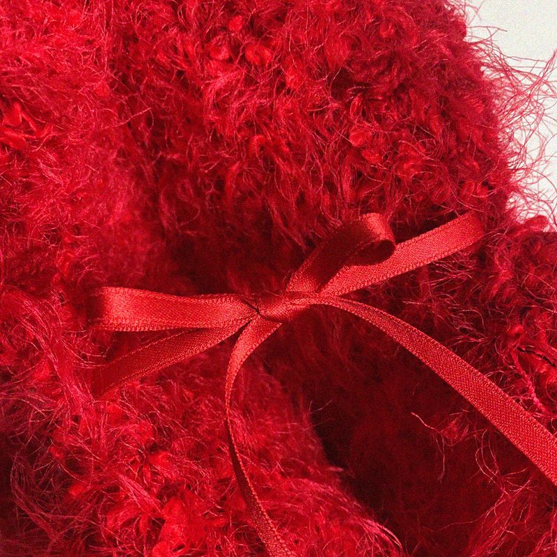 cherry red hairy knit bag