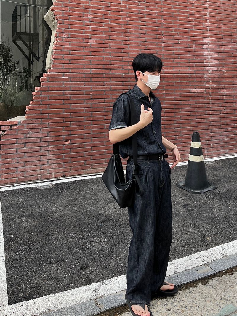 Mei linen indigo half shirts