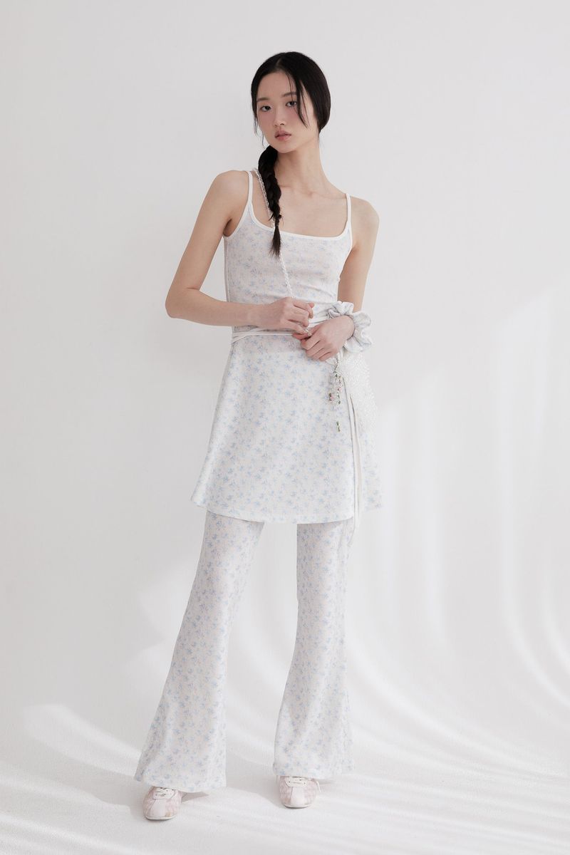 Flower strap mini dress(BLUE)