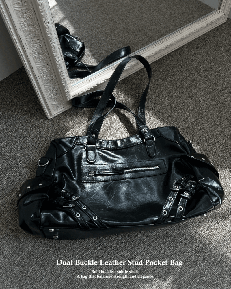 GUSTA（グスタ）の「Dual Buckle Leather Stud Pocket Crossbody & Handbag (2 colors)（Bags）」