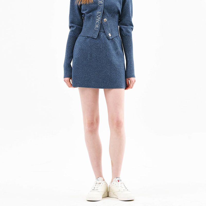 WOOL FITTED KNIT MINI SKIRT - DARK BLUE