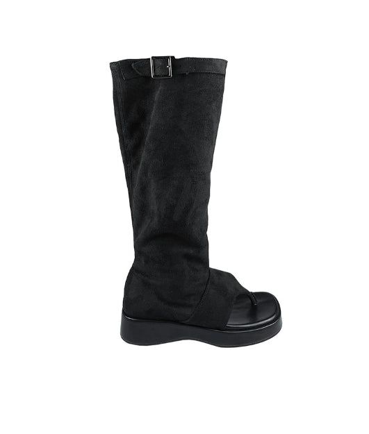 Pin buckle suede flip flops boots
