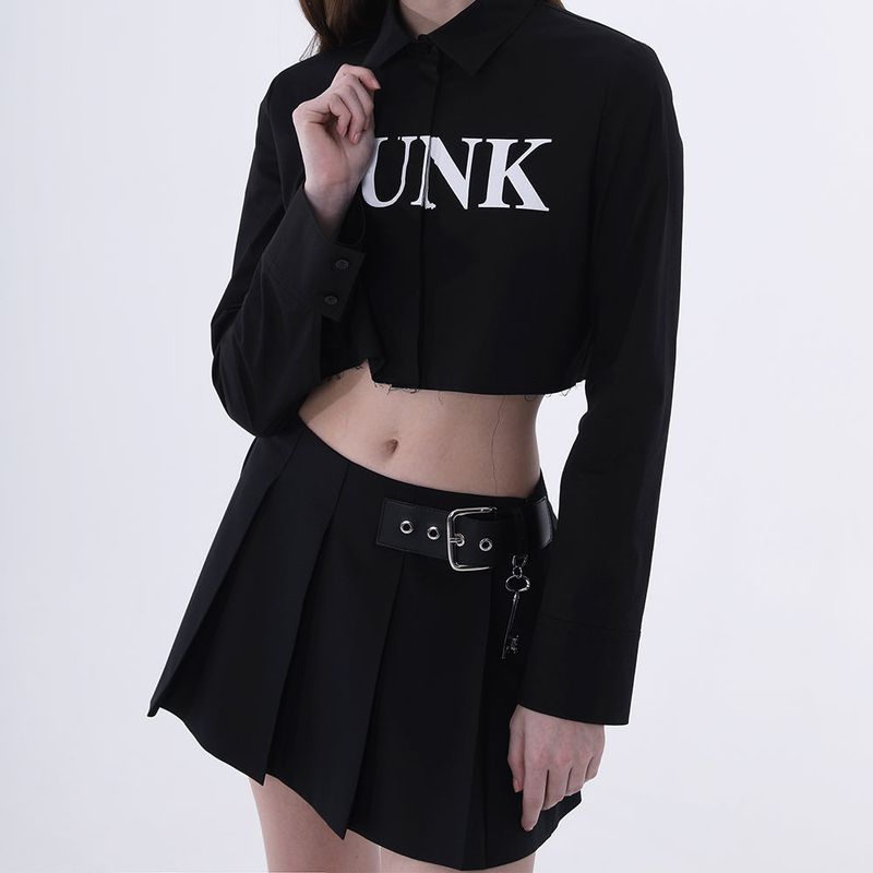 0 2 buckle key pleated skirt - BLACK