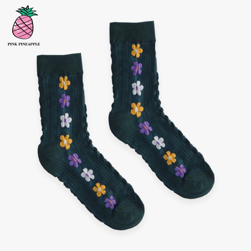  FLOWER JACQUARD SOCKS (3PAIRS 1SET, COLOR RANDOM)