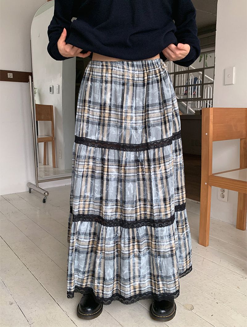 FADE CHECK MAXI SKIRT (2C)