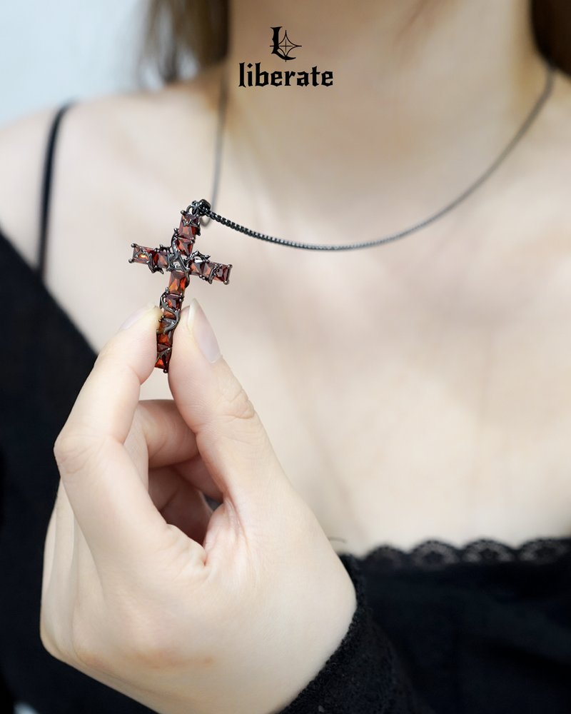 Red Cubic Cross Chain Necklace