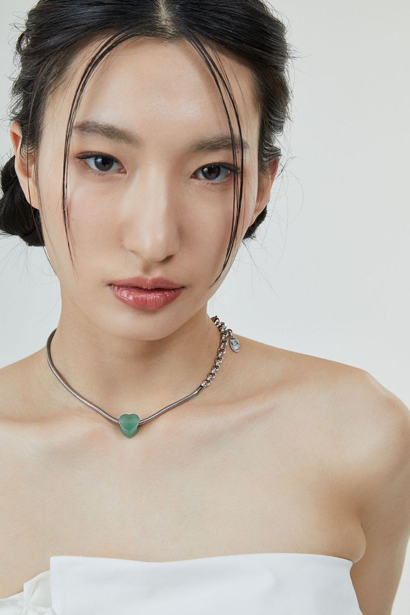 Heart snakechain necklace-green