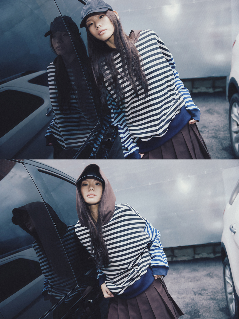 Colorblock Hoodie Indigo Stripe