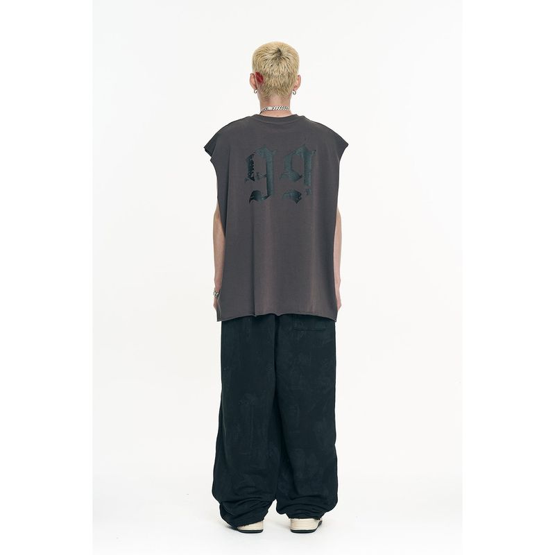 Raw-cut box sleeveless - Charcoal