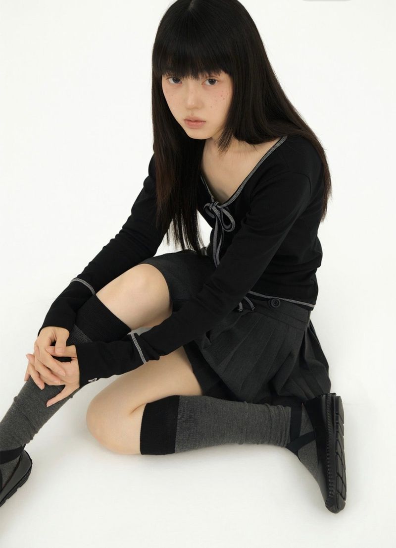 STITCH RIBBON T BLACK