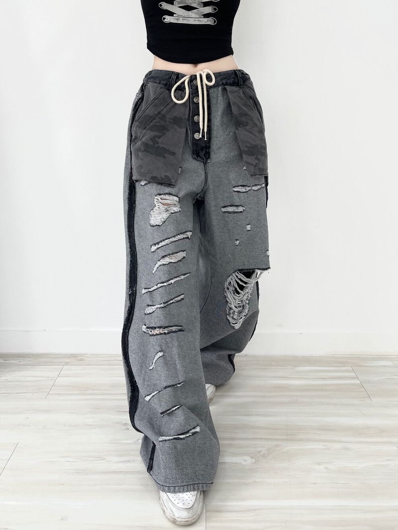 Seow(ソウ)の「1315. OUT camouflage wide denim pt (black)(Pants)」