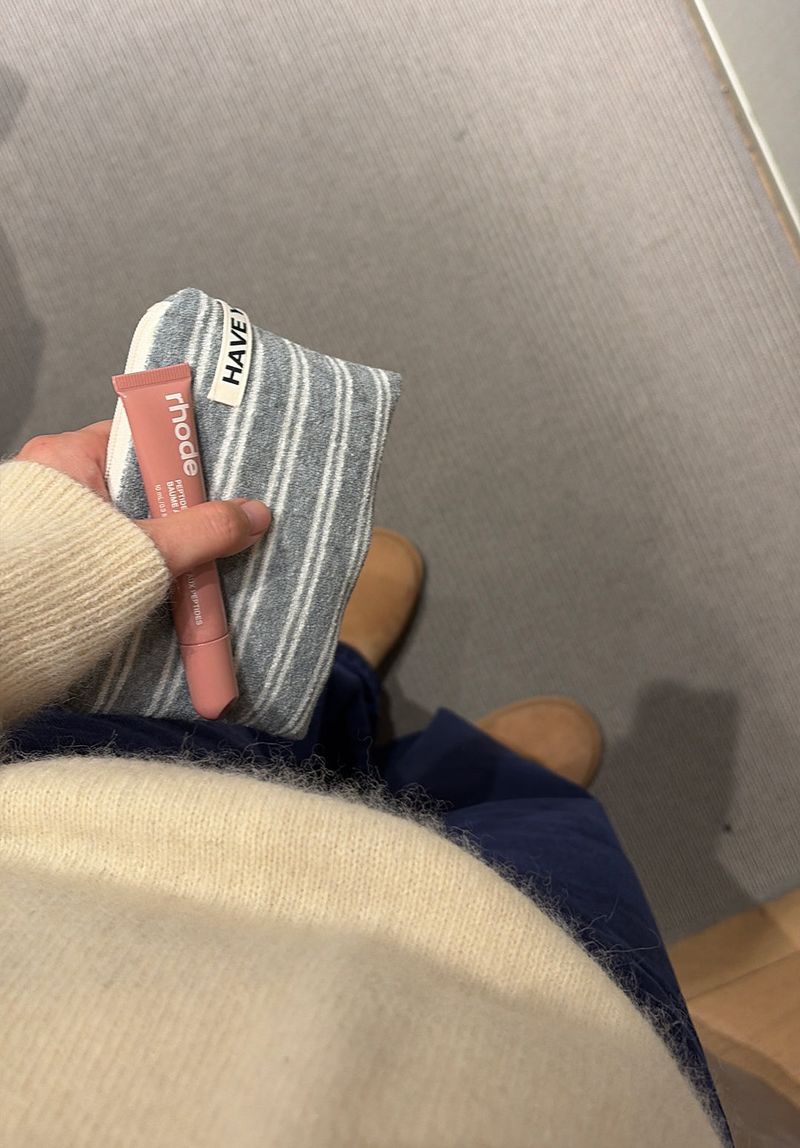 Terry stripe flat pouch - gray , M size