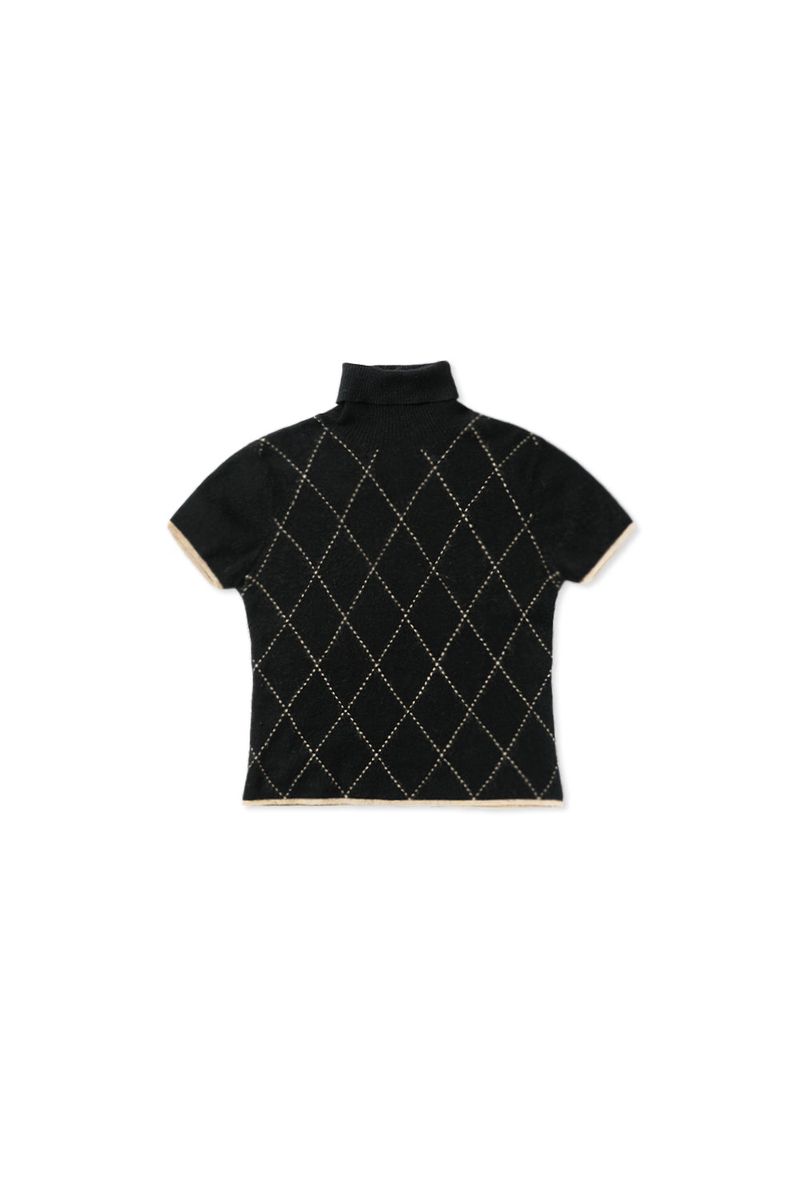 Argyle turtleneck half knit_black