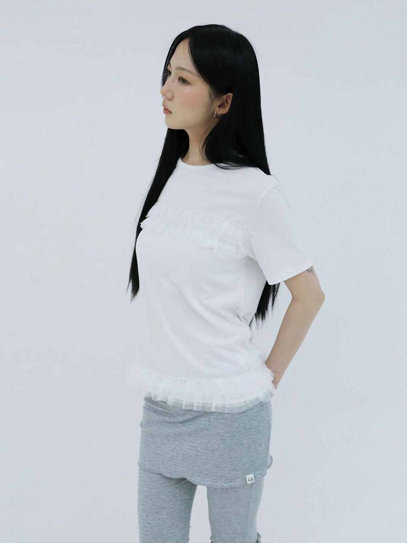 UGLYSHADOW（アグリーシャドウ）の「FRILL CANCAN T-SHIRT(WHITE)（Tops）」