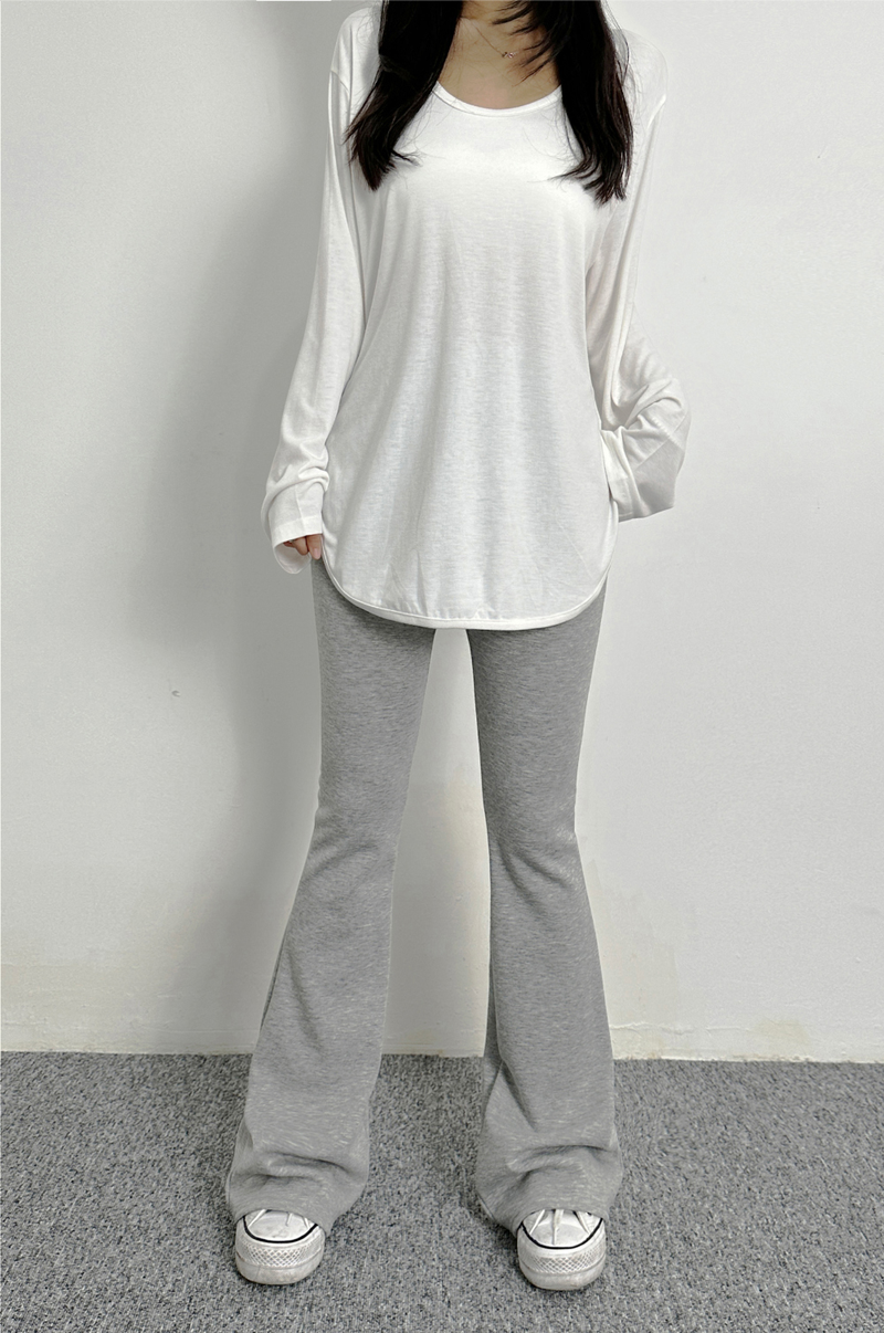 (BASIC ITEM♥/BEST VALUE♥) 3 COLORS STRETCH LIP U-NECK SLEEK LOOSE-FIT BASIC INNER LAYERED LONG-SLEEVE TEE